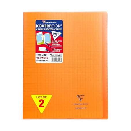 Clairefontaine 981409AMZC Un lot de 2 Cahiers Agrafés Koverbook 24x32 cm - 96 Pages Grands Carreaux - Papier Blanc 90 g - Couver