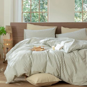 Lanqinglv Rayée Housse de Couette 220x240 Vert Parure de lit Motif Rayures Adulte 2 Personnes en Microfibre Classique Housses de
