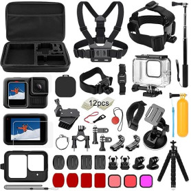 Kit d' Accessoires pour GoPro Hero 13 Black, oGoDeal Caméra d'action Comprenant boitier étanche, Protection D'écran, Un Support