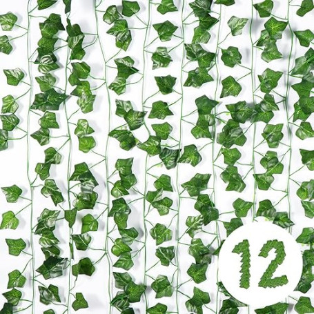 Vinabo Lierre Artificiel Decoration Chambre, 12Pcs 2.1m Faux Lierre Plante Artificielle, Lieres Guirlande pour Chambre,Cuisine,