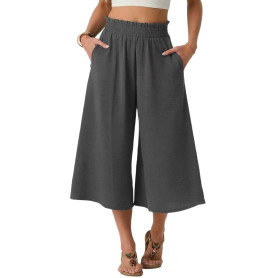 PrinStory Pantalon d'été léger pour femme - Taille haute - Culotte d'été décontractée - Pantalon palazzo à jambes larges - Avec 