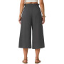 PrinStory Pantalon d'été léger pour femme - Taille haute - Culotte d'été décontractée - Pantalon palazzo à jambes larges - Avec 