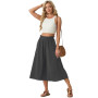 PrinStory Pantalon d'été léger pour femme - Taille haute - Culotte d'été décontractée - Pantalon palazzo à jambes larges - Avec 