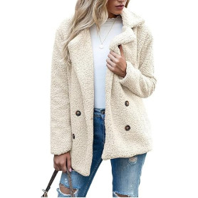 WZDD Boutons D'Automne Et D'Hiver, Revers, Cardigan En Molleton Ample, Manteau De Laine De Mouton Femmes, Vestes, Hauts