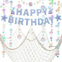 ZERODECO Décorations d'anniversaire sirène – Guirlande irisée, bannière Happy Birthday et filet de pêche pour thème pirate fête