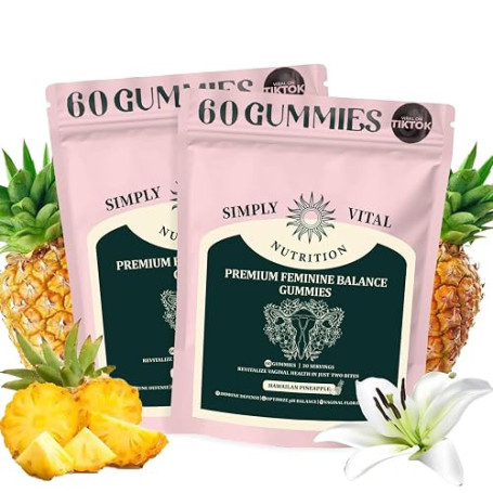 Lot de 2 Gummies Équilibre Féminin Premium - Saveur Ananas Hawaïen | Soutien du PH Intime & Défenses Immunitaires | Complément A