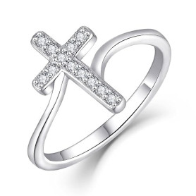 starchenie Bague Croix en Argent 925 avec Zircon Bague Chrétienne pour Femme