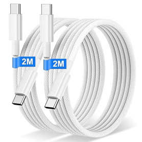 Câble USB C vers USB C pour iPhone 17/16/15/Pro Max/Plus,iPad Pro/Air/MacBook, [2M/Lot de 2] 60W Câble USBC Charge Rapide Nylon