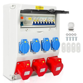 Daromigo Coffret Électrique de Chantier, 4x230V+2x16A CEE+1x32A 400V CEE, 5 pôles distributeur de courant de chantier, Distribut