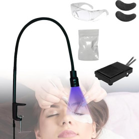 Lampe à cils - 10 W - Lumière UV pour extensions de cils - Interrupteur à pied - Taille de point réglable - Col de cygne 1 à 3 s