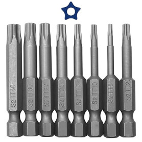 Lot de 8 embouts de tournevis Torx à 5 pointes, tête de sécurité Torx magnétique 1/4", T8, T10, T15, T20, T25, T27, T30, T40, S2