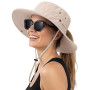 Xnova Chapeau Femme Visière Soleil Outdoor Bob Anti UV Pliable Chapeaux De Brousse Queue De Cheval en Maille à Large Bord Bucket