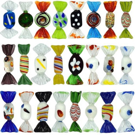 Yeskyltd Lot de 24 bonbons en verre de Murano faits à la main - Style vintage - Pour maison, fête, mariage, sapin de Noël, festi