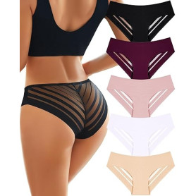 ALL OF SHE Lot de 5 Culotte sans Couture Femme Lingerie Femme Culottes Sexy en Dentelle Multipack S-XL
