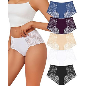 Sth Big Culotte Taille Haute Femme Coton et Dentelle sous vêtements Féminins Sexy Chic Respirant Lot Slip Femme Confortable Ling