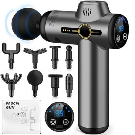 AQXONG Mini Pistolet de Massage Musculaire, Pistolet de Massage Ultra Silencieux, 99 Vitesses, 8 Têtes, l'Écran LCD, Masseurs Él