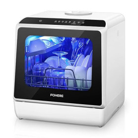 Mini Lave Vaisselle, 6h Différé de Lavage, 5+1 Programmes, Réservoir d'Eau de 5L, Contrôle Tactile et Écran LED, Petit Lave Vais