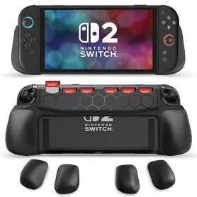 THRAU Étui Grip pour Switch 2 avec 6 Fentes pour Cartes de Jeu, Coque avec Poignée Ergonomique et Poignées Remplaçables, Compati