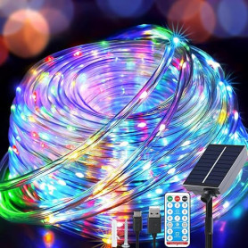 Fonysien 20M 200LEDs Tube de Lumière Solaire Extérieure, Étanche Guirlande Tube Solaire & USB avec 8 Modes Télécommande LED Guir
