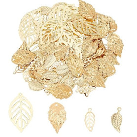 DICOSMETIC 80 pièces 4 styles de feuilles en filigrane charme en acier inoxydable feuille d'arbre charme feuille d'or charmes mo