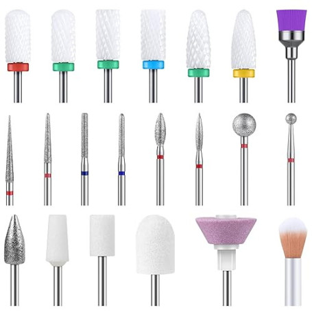 MelodySusie Ensemble 21 pièces d'Embouts pour Ponceuse Ongles Professionnels 3/32'' Céramique Diamant Carbure, Kit Outils Ongles