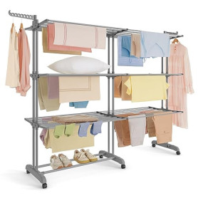 SONGMICS Étendoir à Linge, Séchoir Mobile à 4 Niveaux, avec roulettes, Pliable, 63,5 x (131-200) x 177,5 cm, Grande Capacité, Ut