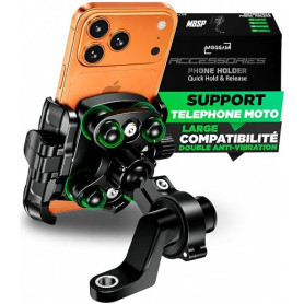Support Telephone Moto Antivibration Aluminium CNC Double Fixation Guidon 22-32mm Rétroviseur 12–14 mm Libération Rapide Design
