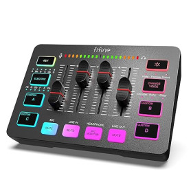 FIFINE Gaming Audio Mixer PC, Table de Mixage avec Carte Son pour Micro XLR, Mélangeur Audio Contrôleur pour Streaming Podcast E