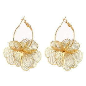 Boucles d'oreilles Or pour Femmes, Boucle d'oreille Fleur Or, Boucle d'oreille Pendantes Fleur, Grandes Boucles d'oreilles Décla