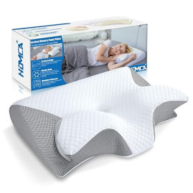 HOMCA Oreiller Ergonomique Cervical à Mémoire de Forme, Gris, 60x40x12/14cm | 2 en 1 Oreiller pour la Nuque, Coussin pour Dormir
