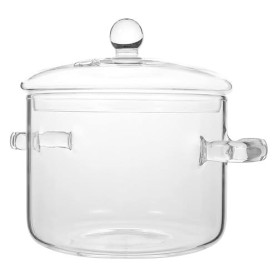 Qezodsx Casserole en Verre avec Couvercle, Marmite à Mijoter et Soupe Transparente, Haute Teneur en Borosilicate 1900 ML, Instal