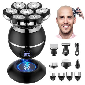 ETENTOUS Rasoir Tete Chauve Homme, 7D Rasoir Électrique Homme- 6 en 1 Tondeuse Crane Chauve- Humide/Sec Étanche IPX7 pour Hommes