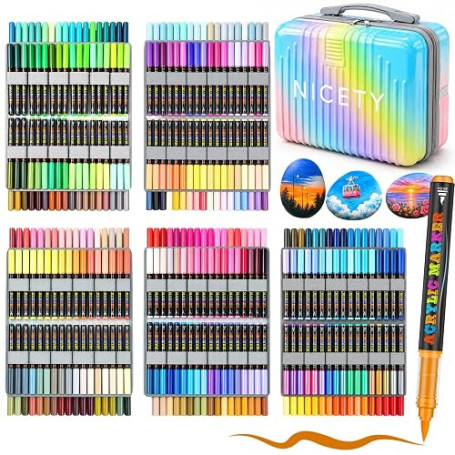 NICETY 360 Couleurs Feutres Acryliques avec Pointe 1-5mm – Acrylic Paint Marker pour Pierre, Bois, Verre, Céramique & Tissu, Mar