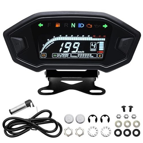 Geloo Tachymètre de moto 12000 tr/min avec support, rétroéclairage universel pour moto, étanche, jauge pour 1,2,4 cylindres