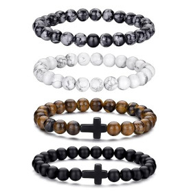 RANKEEF Bracelet d'Oeil de Tigre pour Homme 8MM Pierre Naturelle Bracelet de Cristal noir ajustable pour Homme Cadeaux pour Femm