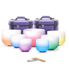 Hye-eun Lot de 7 bols chantants en cristal de 17,8 à 30,5 cm 432 Hz pour yoga, méditation avec étui de transport robuste (Dégrad