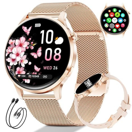 Montre Connectée Femme, Écran AMOLED 1,32" Ultra-fin Elégante Montre Femmes avec 2 Bracelets & 2 Câbles, 116 Modes Sport, Suivi