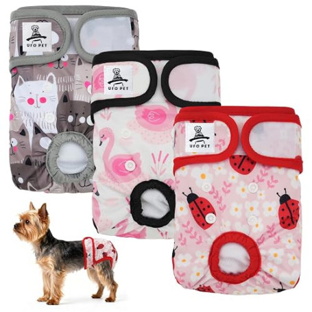 UFO PET Culotte Chiennes Chaleurs S Réutilisables, Couche pour Chien Femelle Lavables (Lot de 3), Culotte très Absorbantes pour