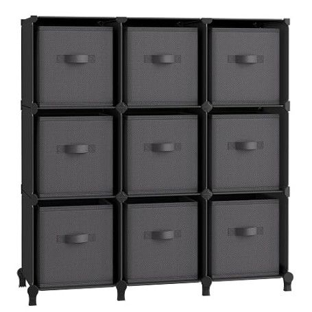 SONGMICS Meuble de Rangement avec Boîtes, Meuble à 9 Cases pour Vêtements, Étagères en Tissu Non-tissés, Personnalisable, Extens