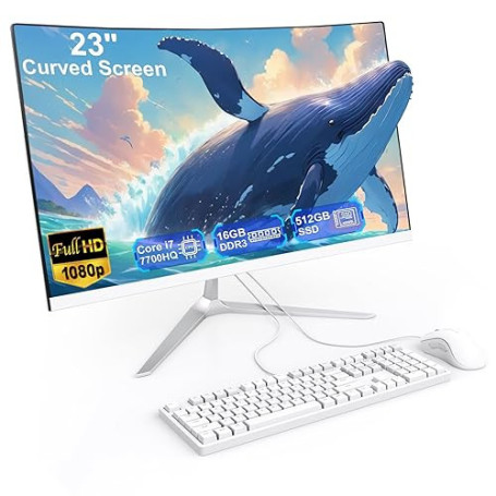 SUKOTOP 23,8 Pouces Ordinateur Tout-en-Un Ordinateur de Bureau de écran courbé Core i7 (jusqu'à 3,8 Ghz) 16 Go RAM 512 Go SSD Du