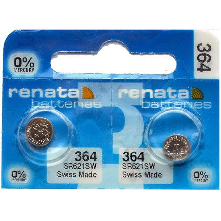 Renata 2X Batterie Montre - Fabriqué En Suisse Toutes Les Tailles Argent Oxyde Batteries , 364 (Sr621Sw)