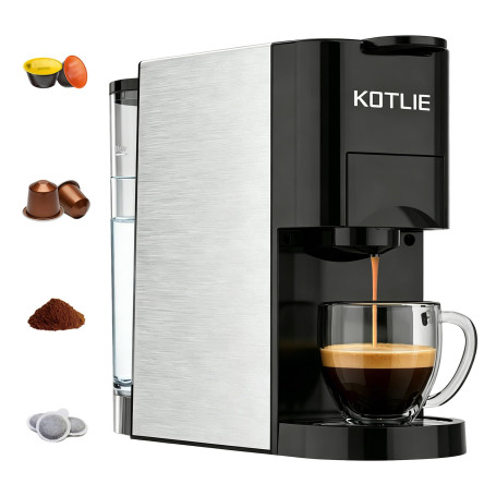 KOTLIE Express 4 en 1 Cafetière à capsules 19 bar haute pression Arrêt automatique Réservoir Cafetière expresso/cafetière capsul