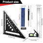 Equerre Menuisier 185 mm, Règle d'Angle Combinée Aluminium 300 mm, Crayon Chantier avec 12 Mines pour Tracé Mesure Marquage Trav