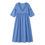 Générique Robe Coton Lin pour Femme Été Fluide Manche 7/8 Chic et Elegant Robes Col V Décontractée Grande Taille Robes Couleur U