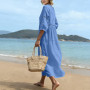 Générique Robe Coton Lin pour Femme Été Fluide Manche 7/8 Chic et Elegant Robes Col V Décontractée Grande Taille Robes Couleur U