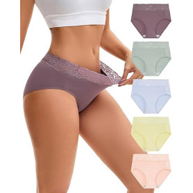 INNERSY Culotte Femme Coton Dentelle Taille Haute Slip pour Femmes Élastique sous-Vêtements Lot de 5