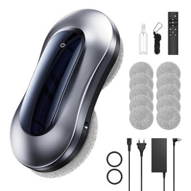 Robot Nettoyeur de Vitre, 6000Pa Robot Laveur de Vitre Automatique avec Double Pulvérisation d'eau, 3 Modes de Nettoyage, Systèm