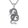 XIXLES Collier dragon en argent sterling 925 oxydé - Pendentif dragon - Bijou animal pour homme