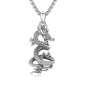 YEESIA Collier dragon en argent sterling 925 avec pendentif dragon vintage - Cadeau pour homme et femme, 30*17, Argent sterling,