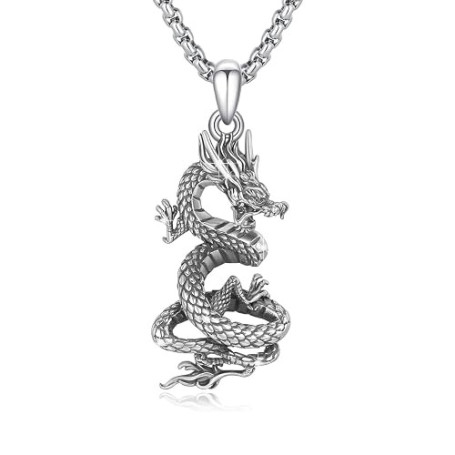YEESIA Collier dragon en argent sterling 925 avec pendentif dragon vintage - Cadeau pour homme et femme, 30*17, Argent sterling,